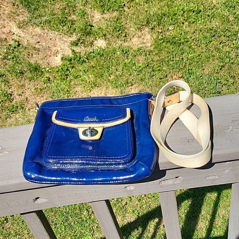 Coach Swingpack Blue Patent Leather Cross Body Bag